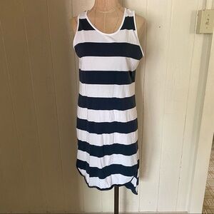 GU Japan x KIM Jones sz S Striped Tank Dress Hi Low White Navy Blue